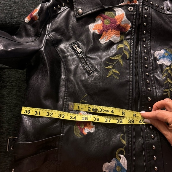 GUC Size M Bollrllr Black Embroidered Studded Leather Street Riding PU Jacket - Picture 9 of 16